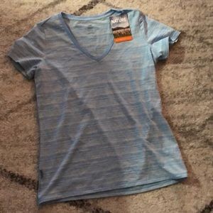 Icebreaker Merino NWT mist blue stripe v-neck
